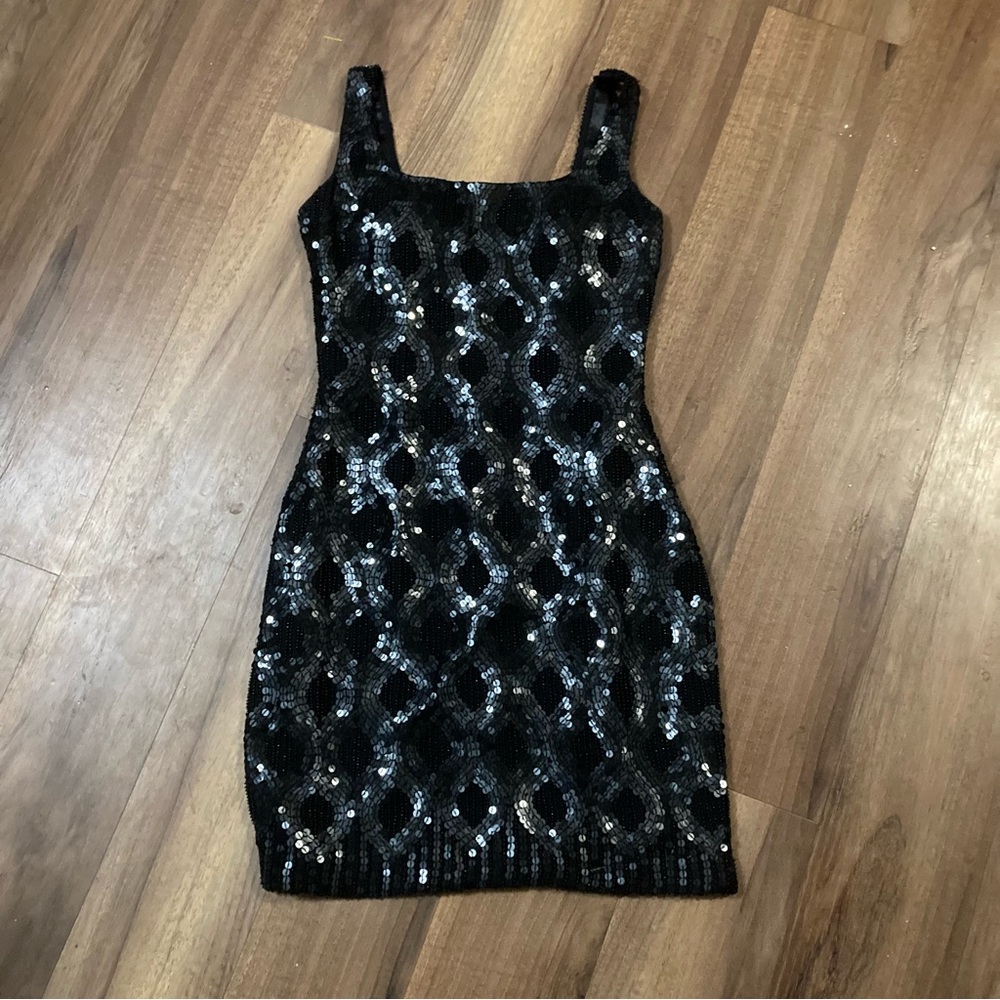 Vintage 90s SCALA Black Beaded Mini Dress Sz 2